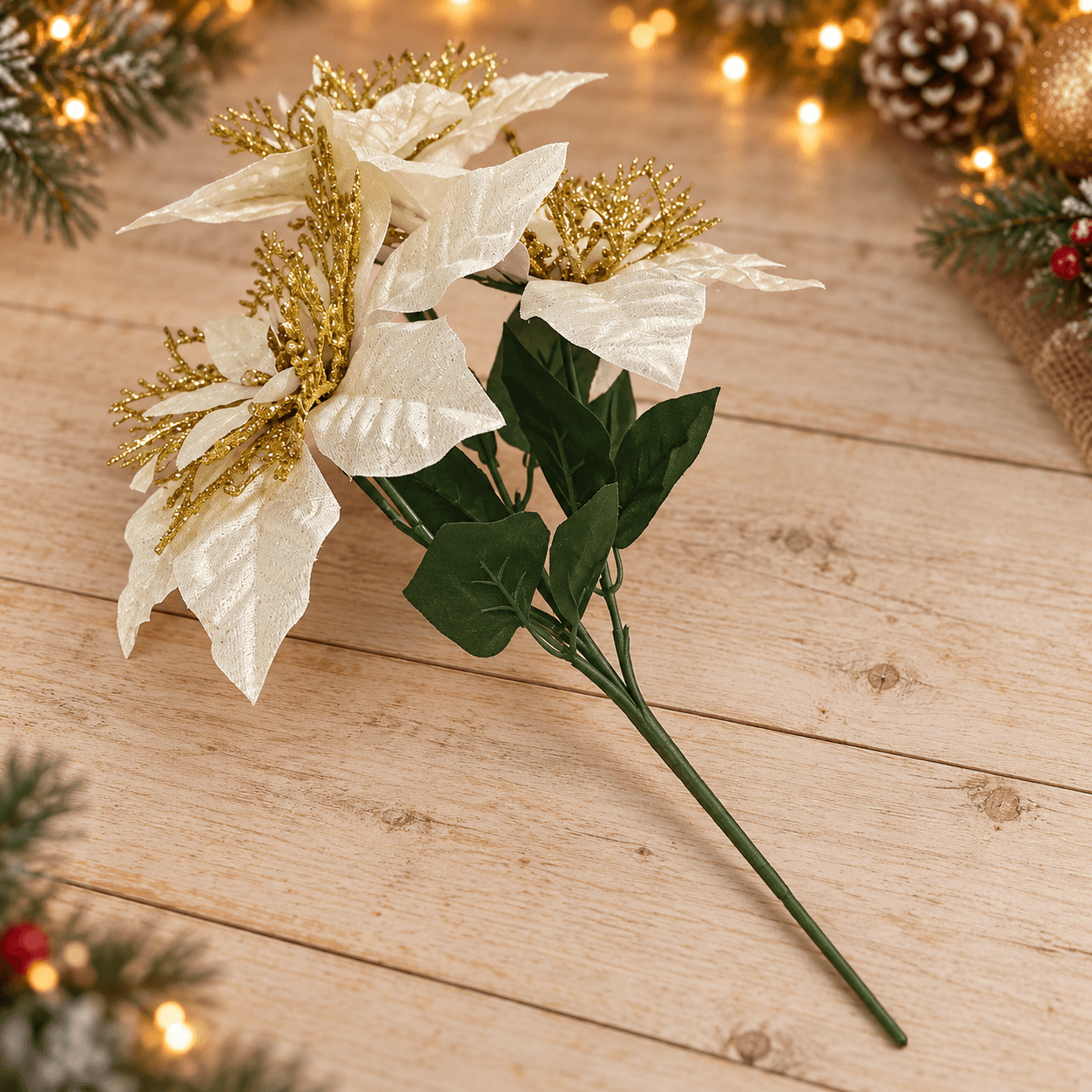 Ramillete de Flor de Navidad (Poinsettia) Blanca x3