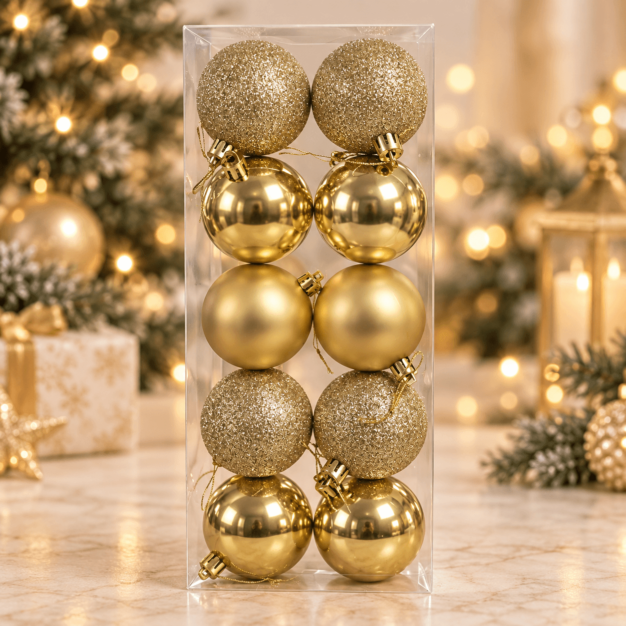 Bolas Navideñas Doradas Surtidas x10