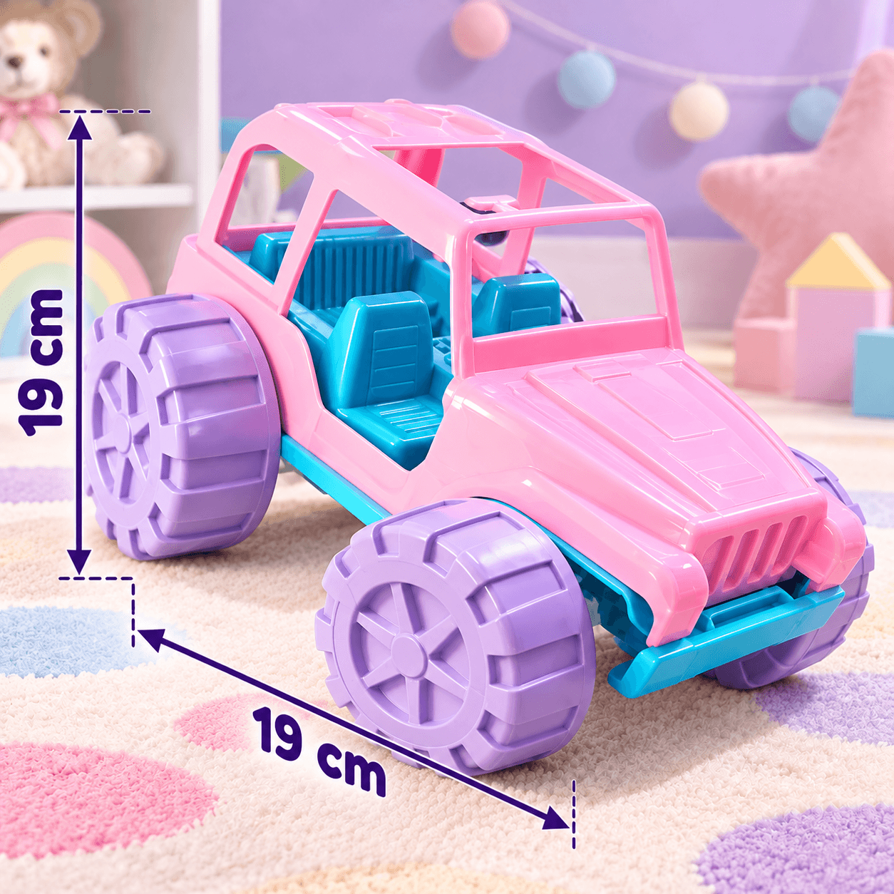 Carro Jeep Monster 4x4 de Juguete Rosado con Asientos Azules