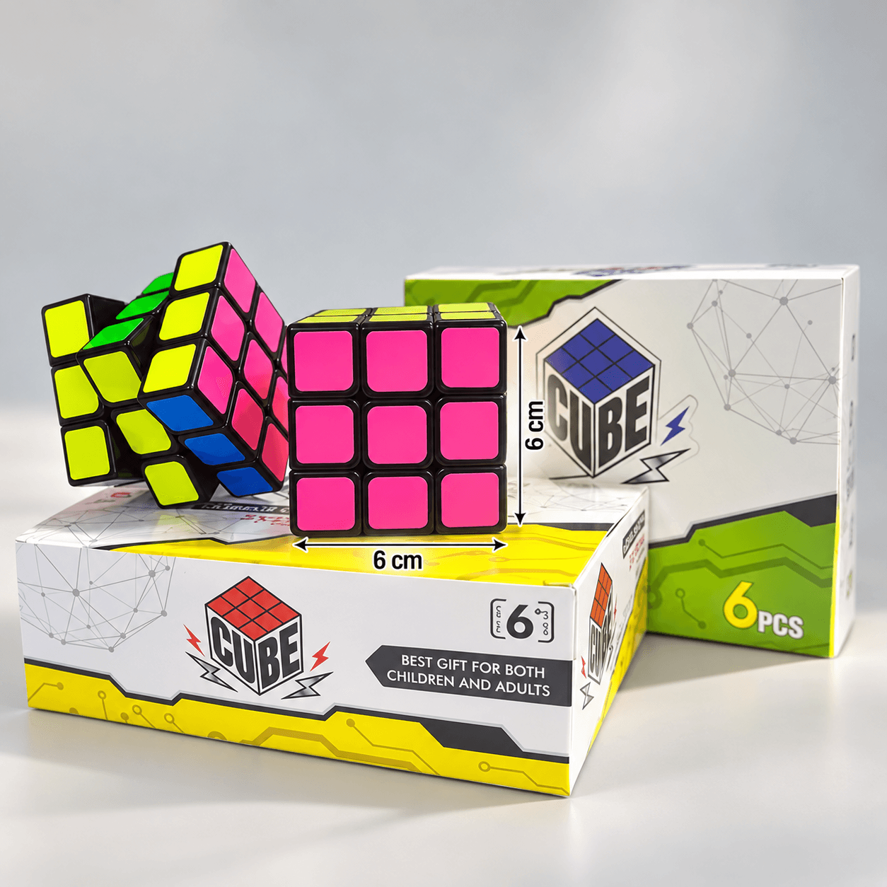 Cubo Rompecabezas 3x3 Colores Neón 6 × 6cm