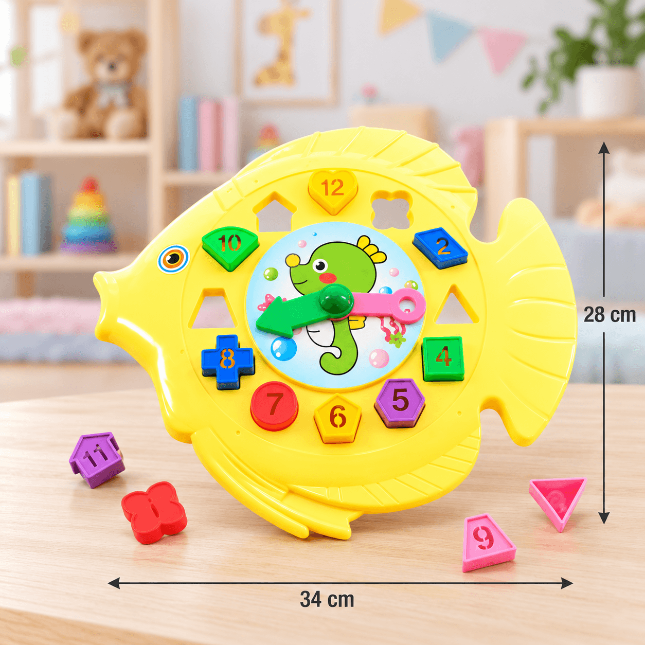 Reloj Didáctico Pez Amarillo con Fichas Encajables 34 × 28cm