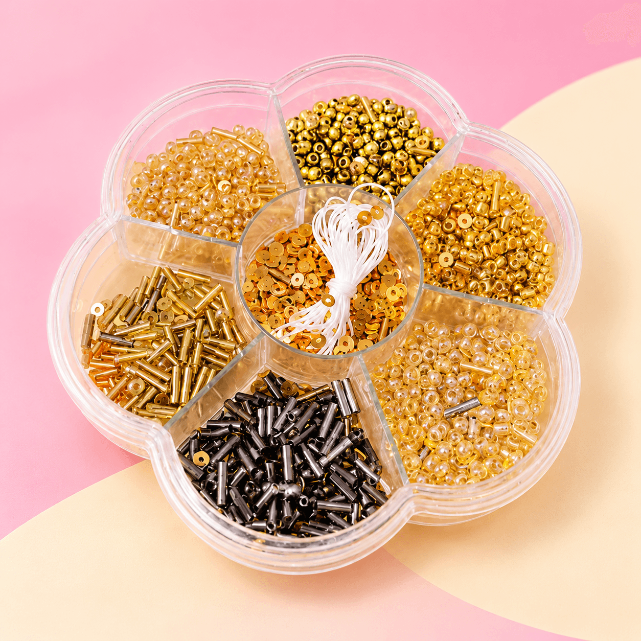 Set para Hacer Manillas en Estuche de Flor Tonos Dorados