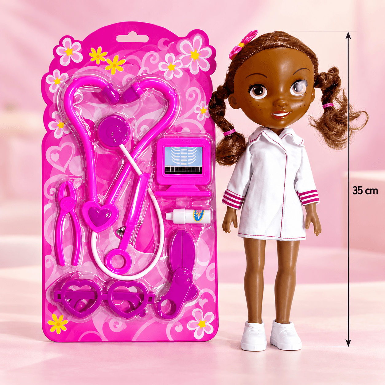 Muñeca Doctora con Bata Blanca y Set de Accesorios Médicos 35cm
