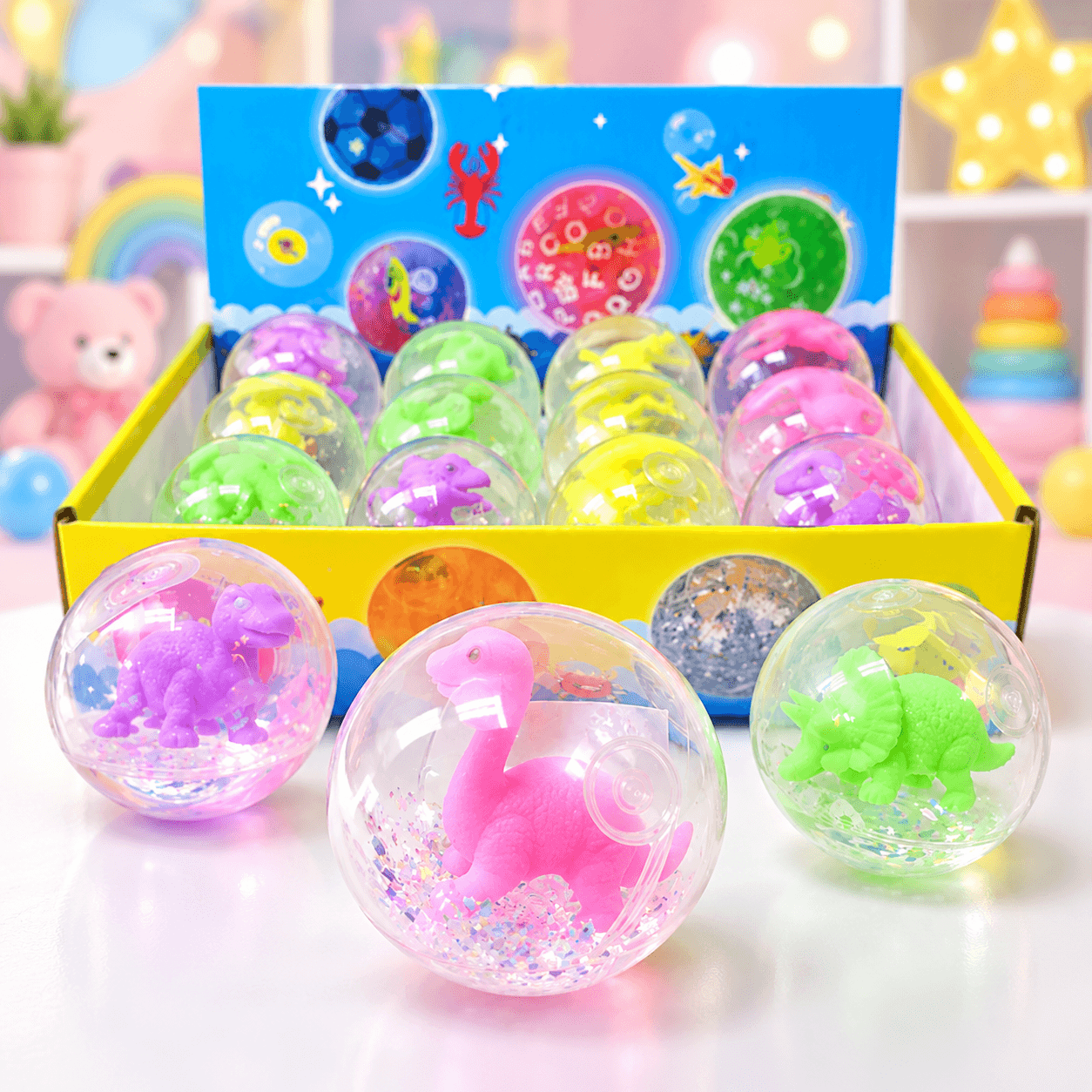 Pelota con Luces y Dinosaurio Rosado x12 Unidades