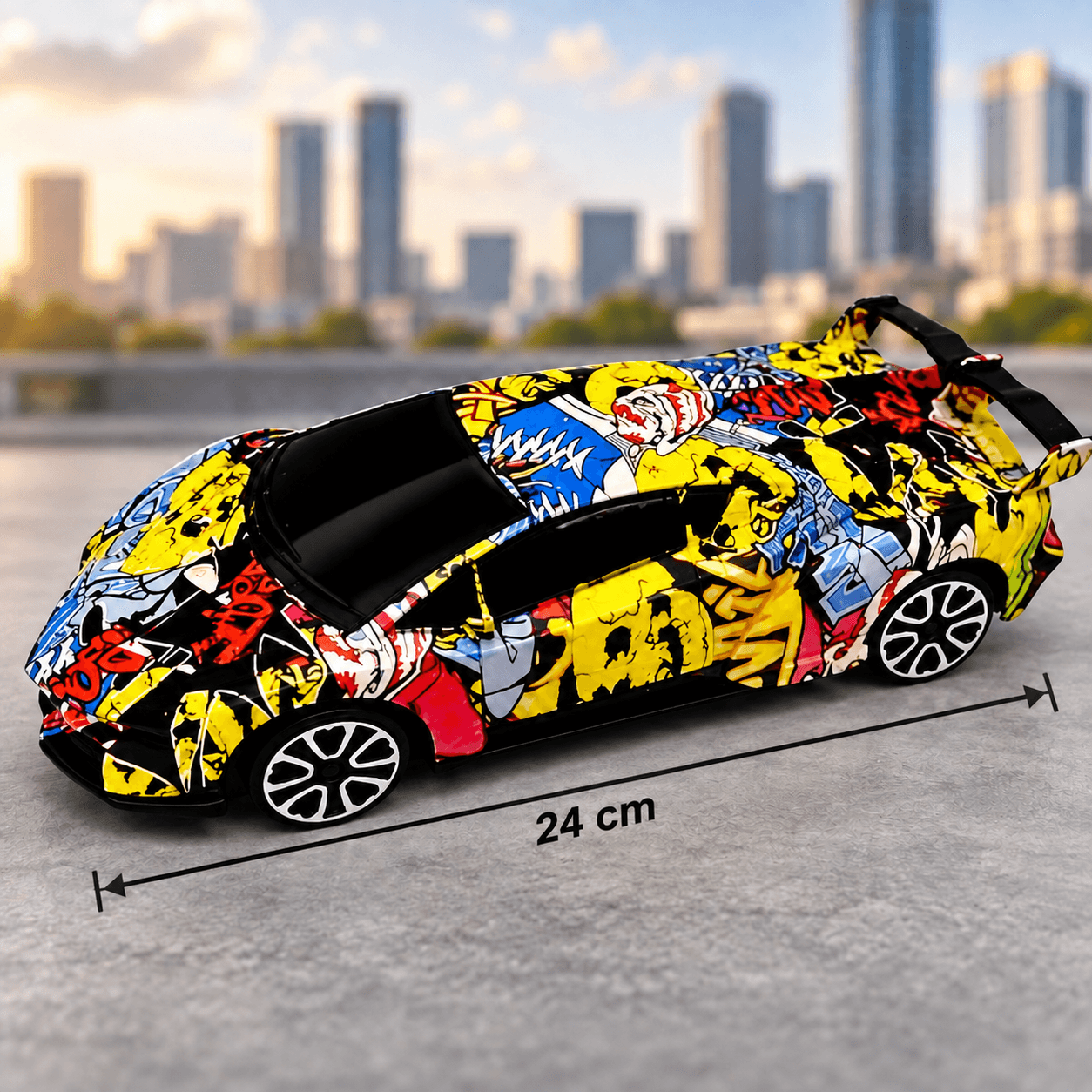 Carro de Juguete Mediano con Diseño Grafiti Amarillo y Negro
