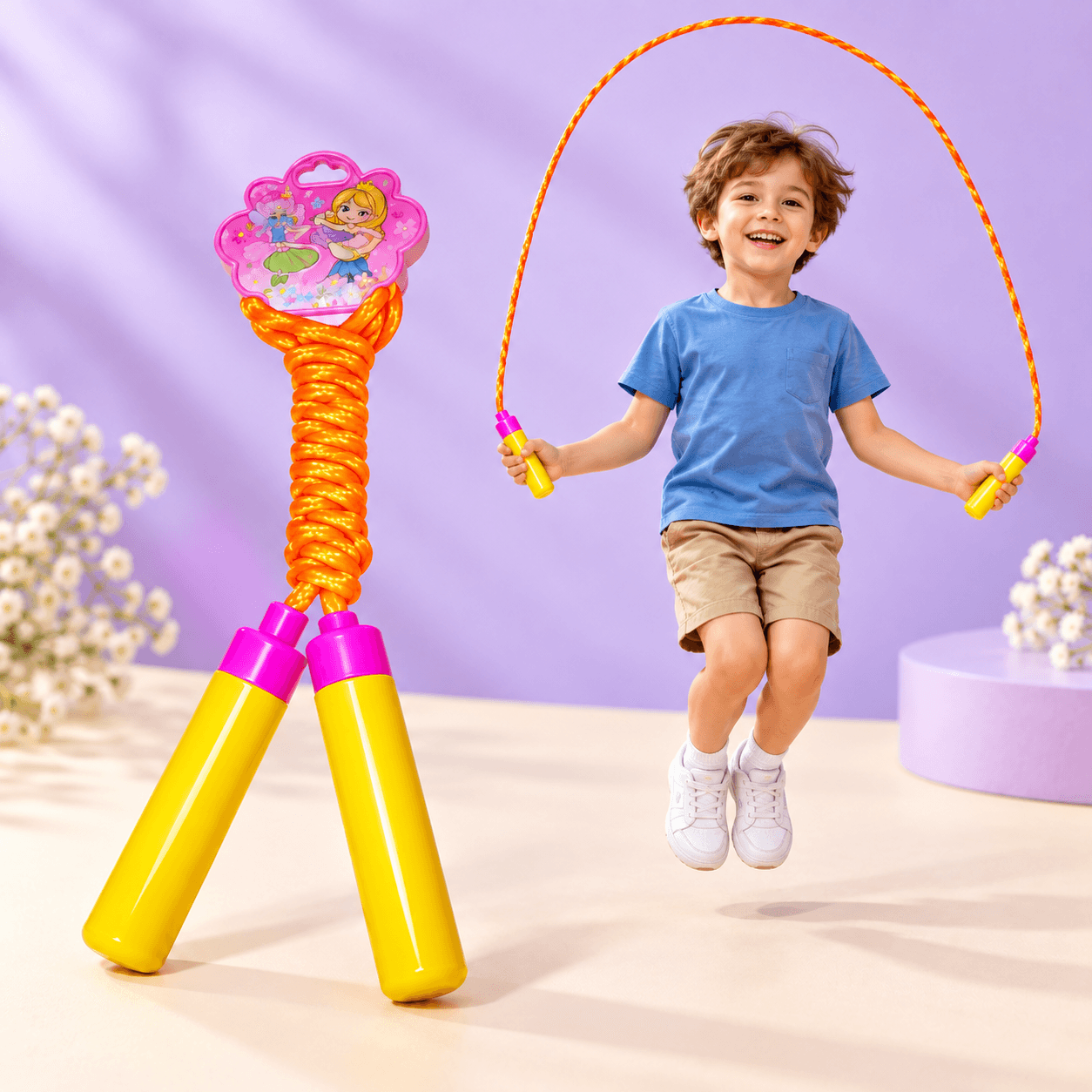 Lazo para Saltar Infantil con Mangos Amarillos y Cuerda Naranja