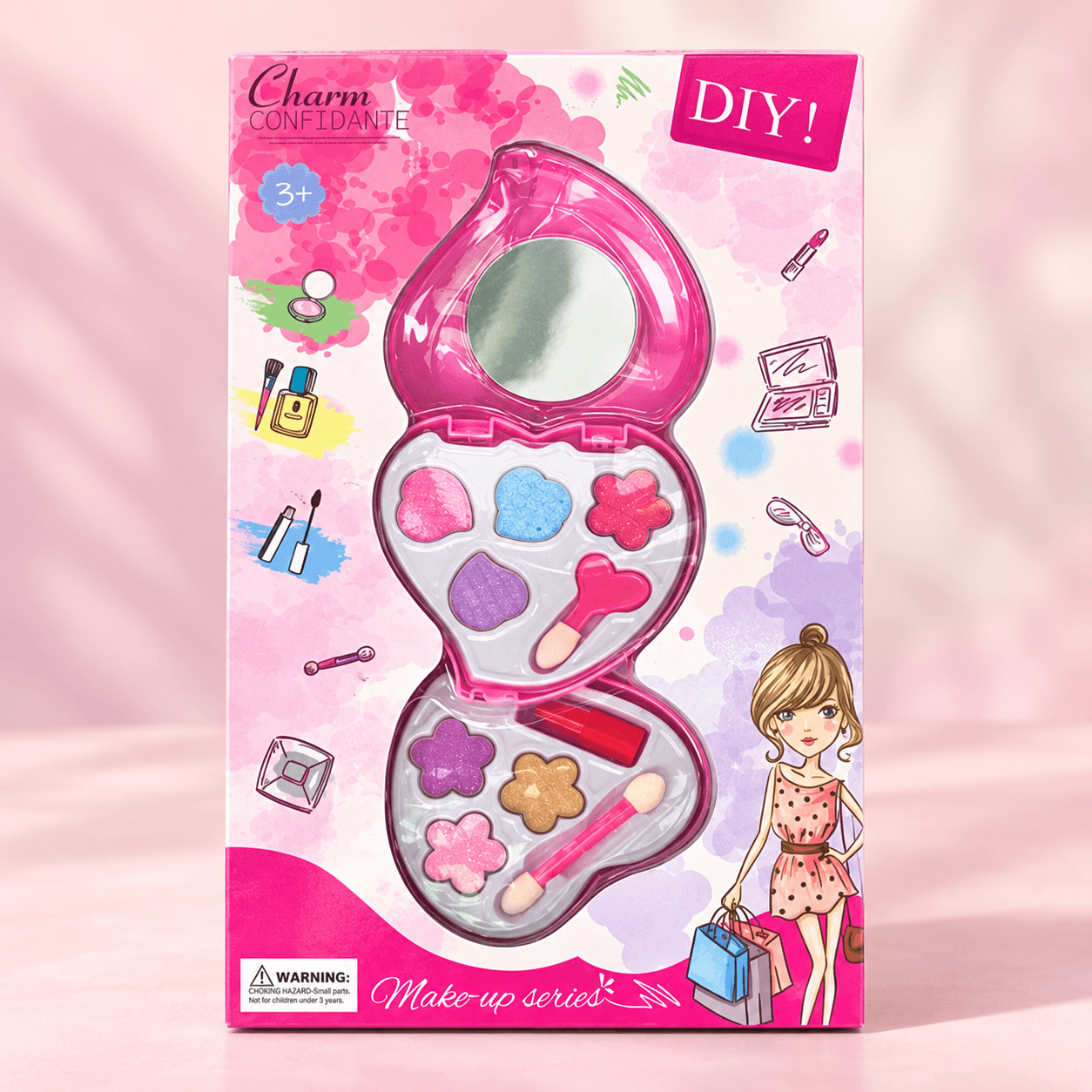 Set de Maquillaje de Juguete Rosado con Espejo y Accesorios