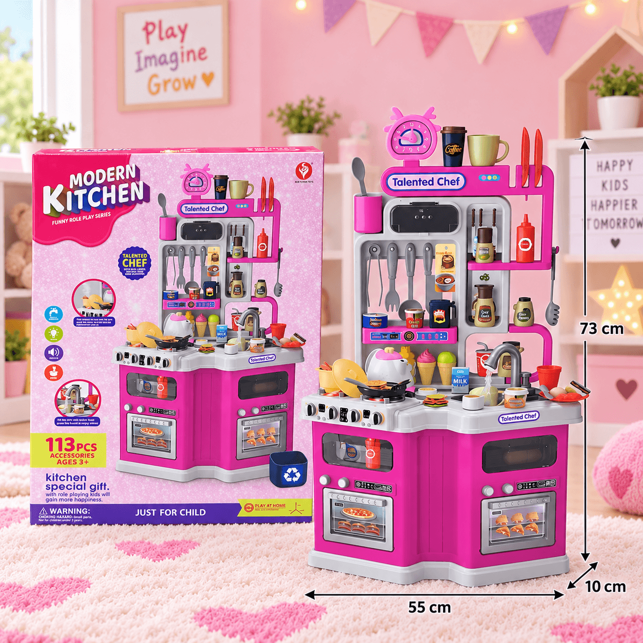 Cocina de Juguete Moderna Rosada con 113 Accesorios
