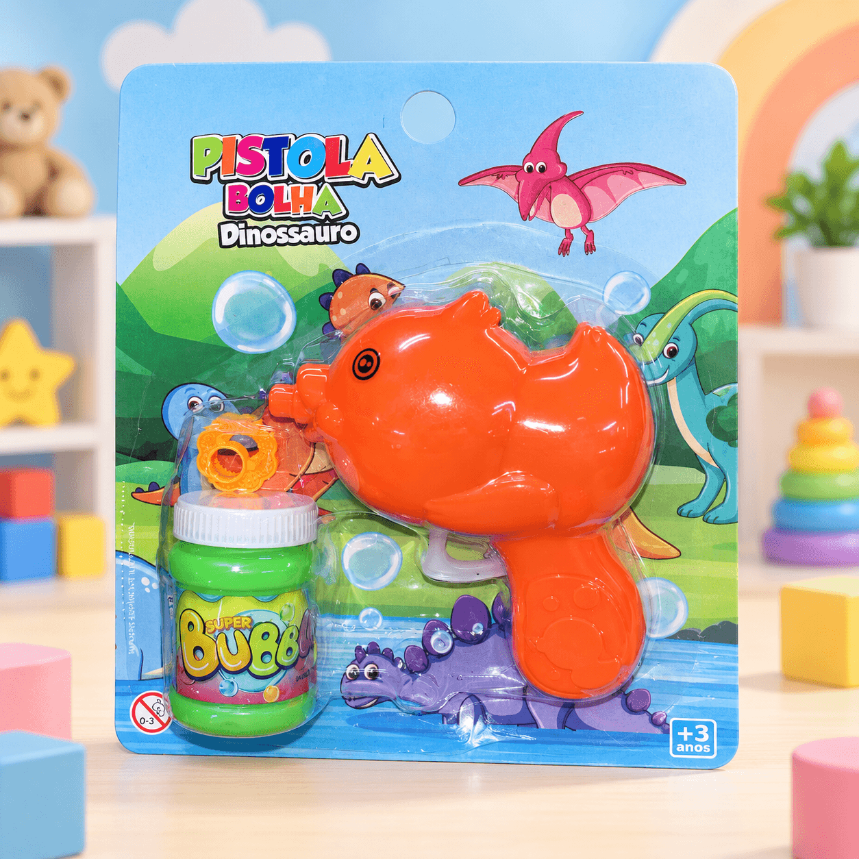 Pistola Burbujero Pez Globo Naranja con Frasco de Burbujas