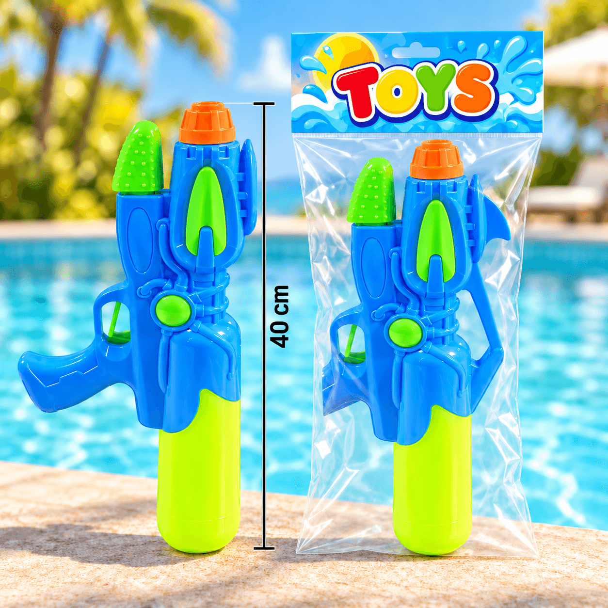 Pistola Lanza Agua Azul y Verde en Bolsa 40cm