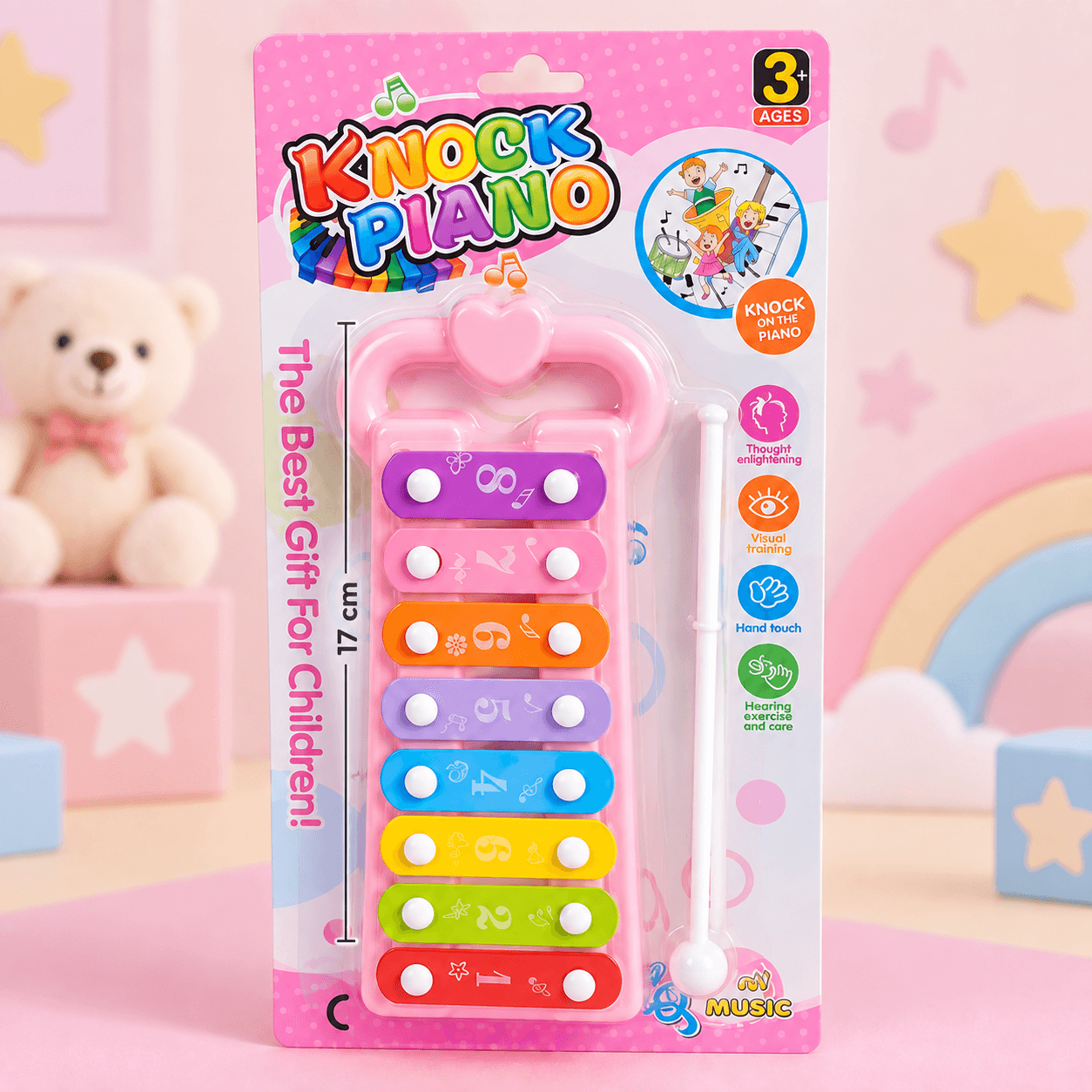 Xilófono Infantil Rosado de 8 Notas con Baqueta 17cm