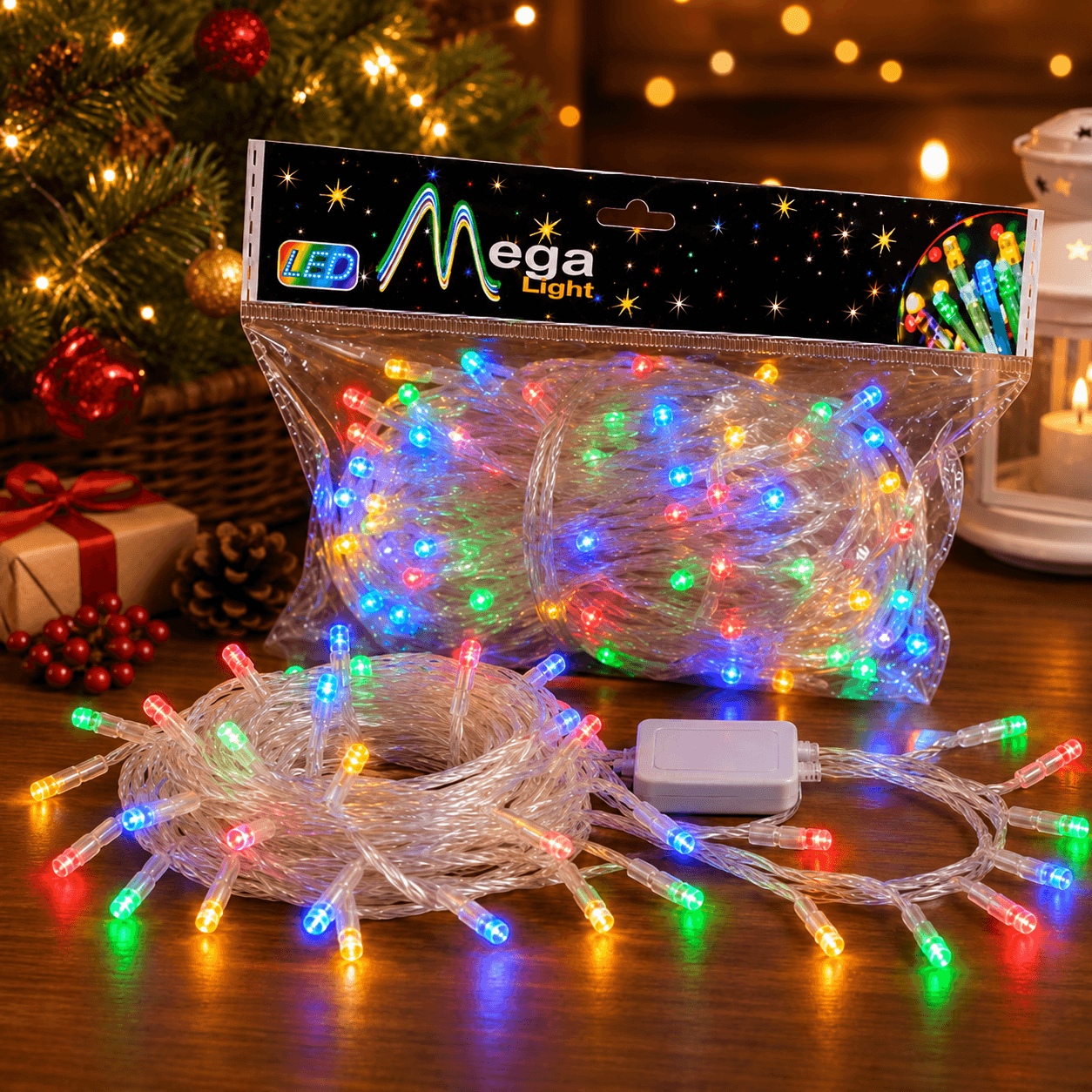 Luz navideña led trans multicolor x 100l 9m