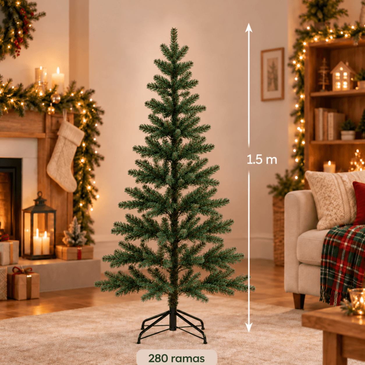 Arbol de navidad verde con base 1.5m - 280ramas