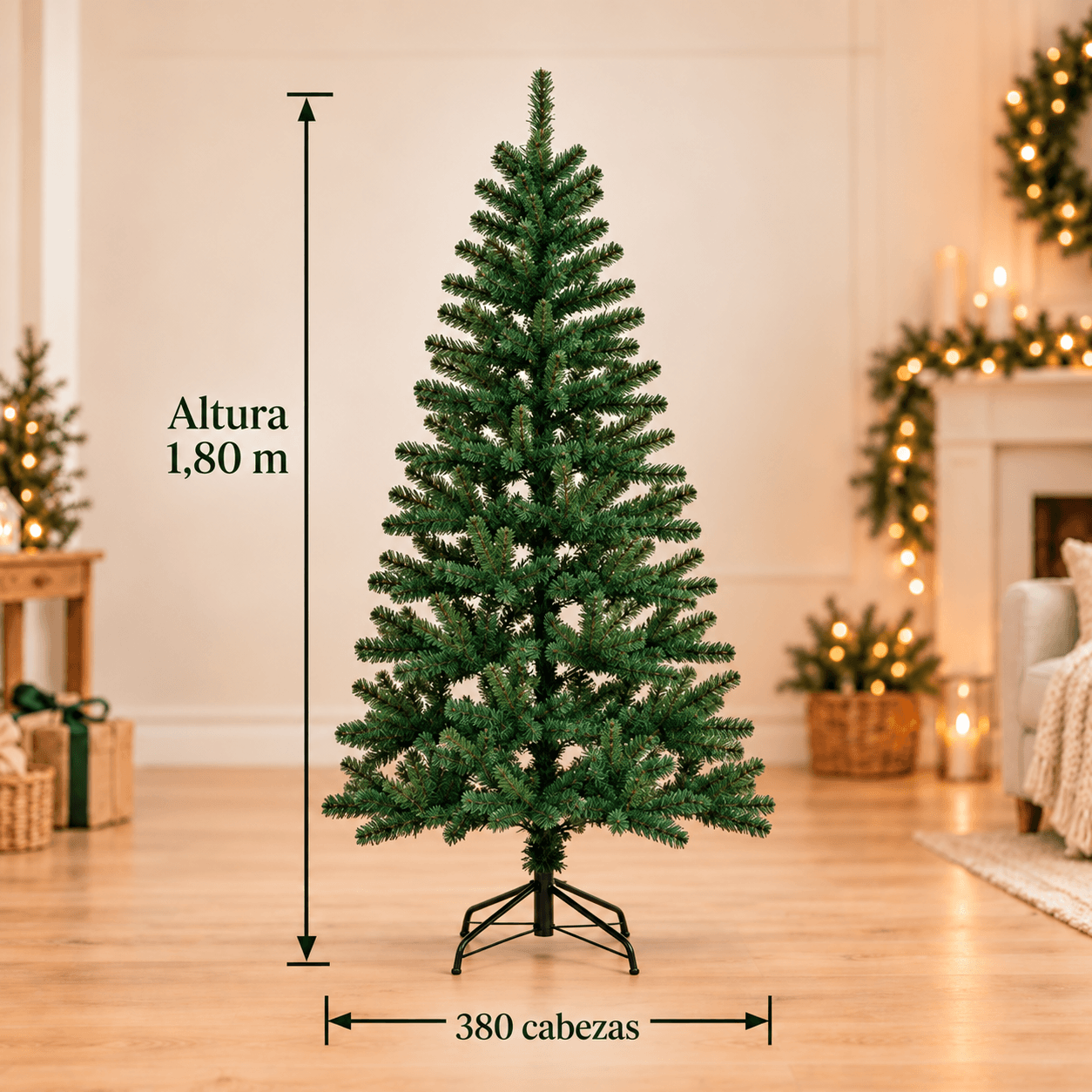 Arbol de navidad verde 1.80 cm-380 cabezas