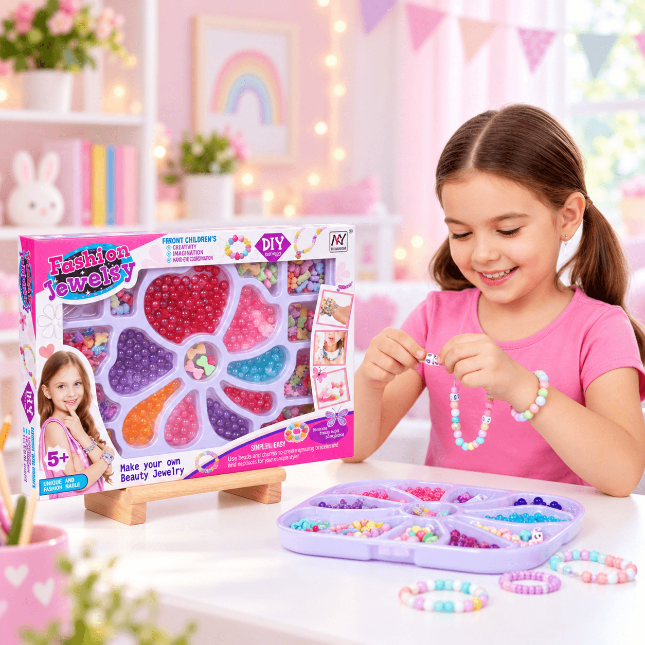 Set para Hacer Manillas con Cuentas de Colores en Caja