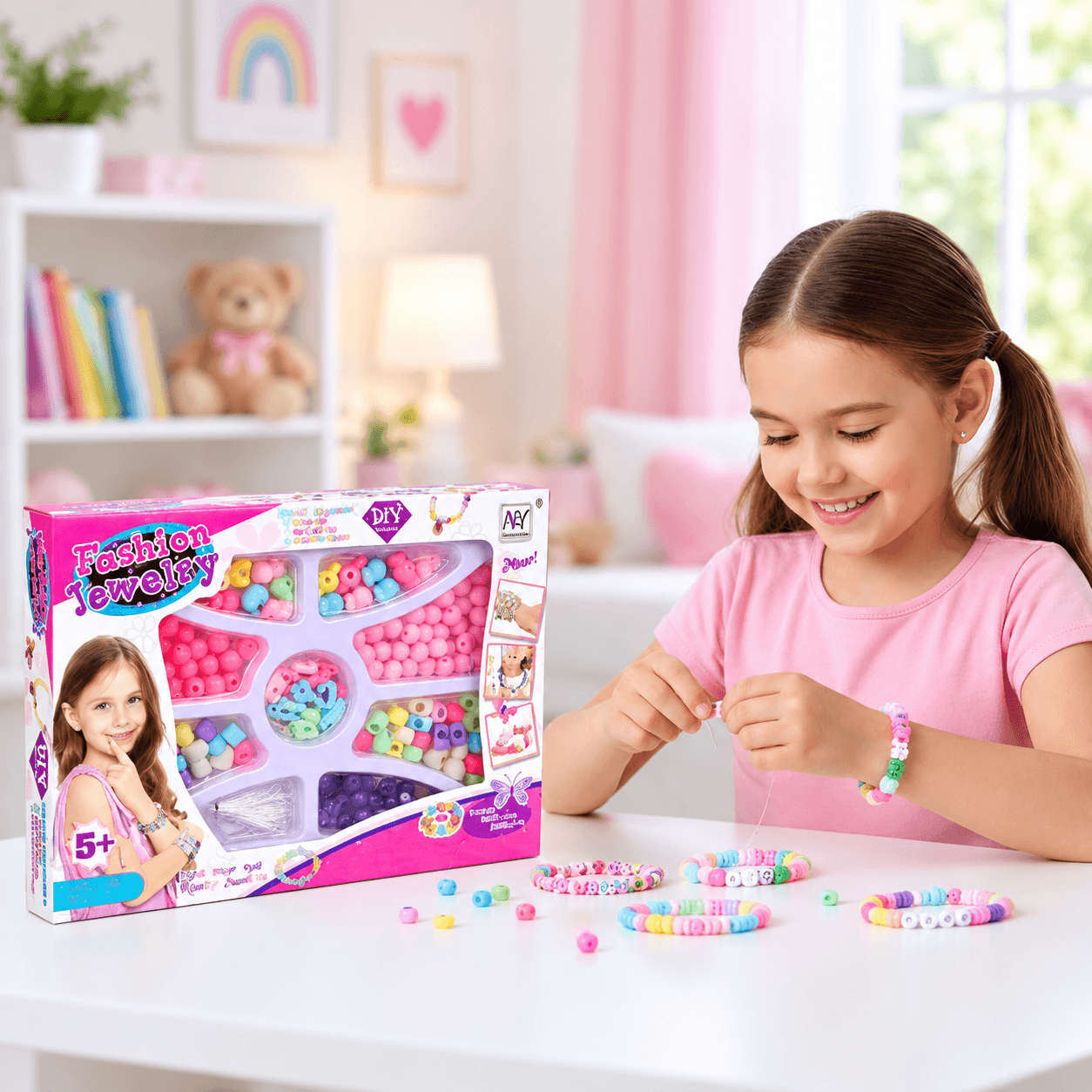 Set de Manillas en Caja Fashion Jewelry con Cuentas de Colores