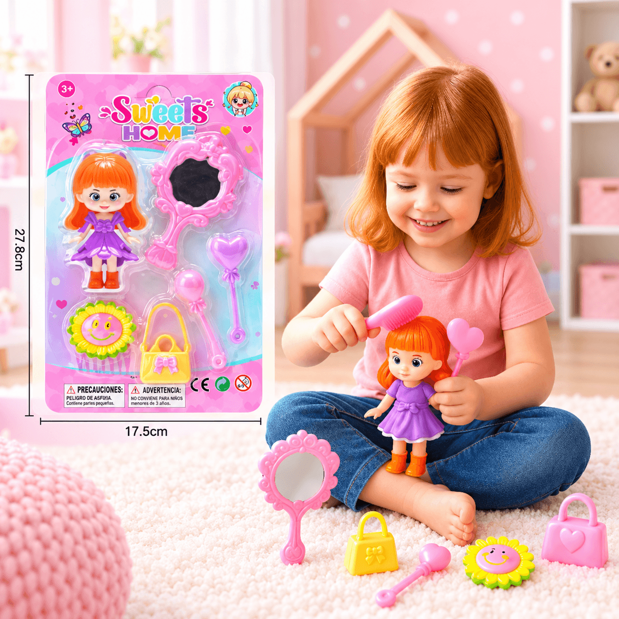 Set de Belleza con Muñeca Pelirroja y Accesorios