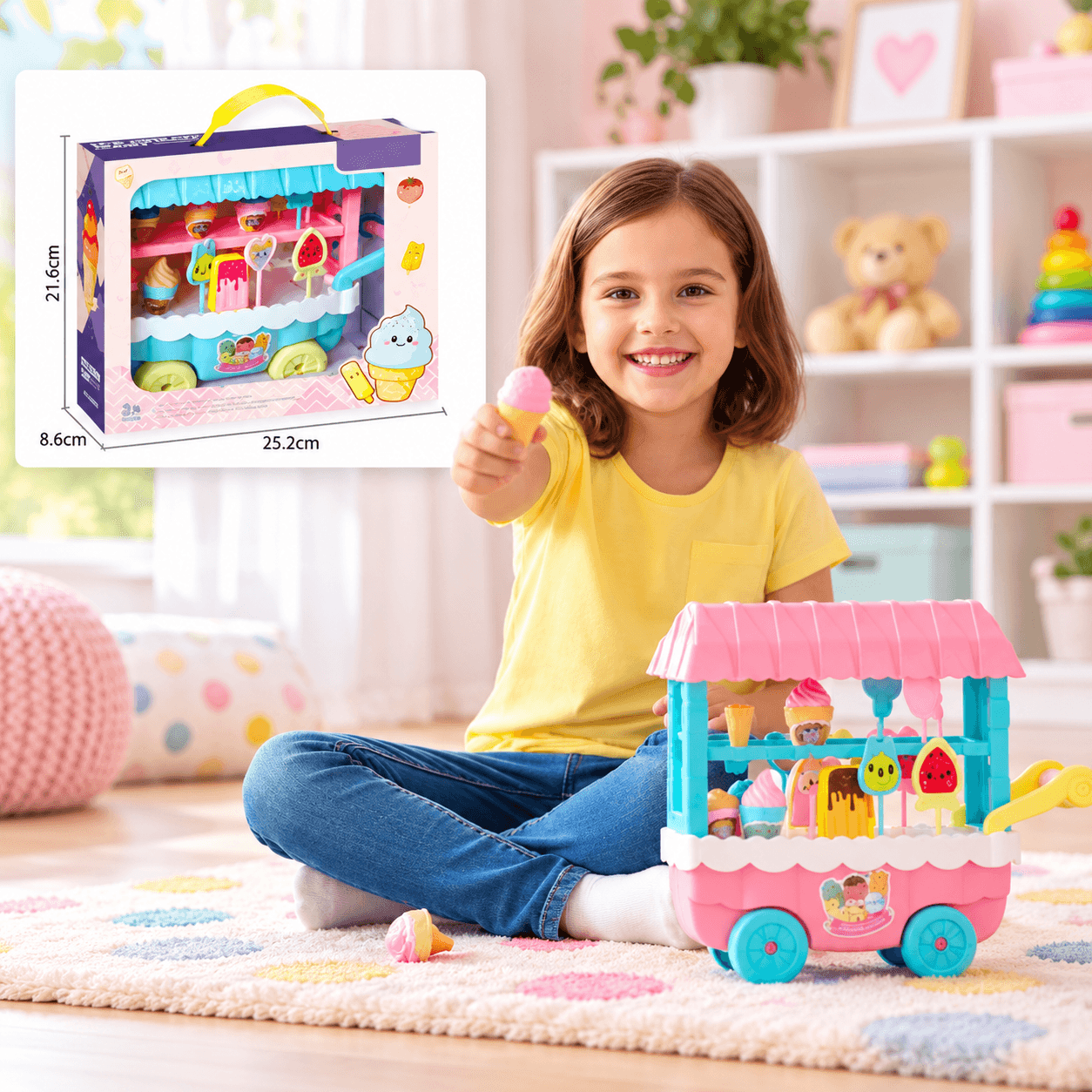 Carrito de Helados de Juguete con Accesorios Rosado