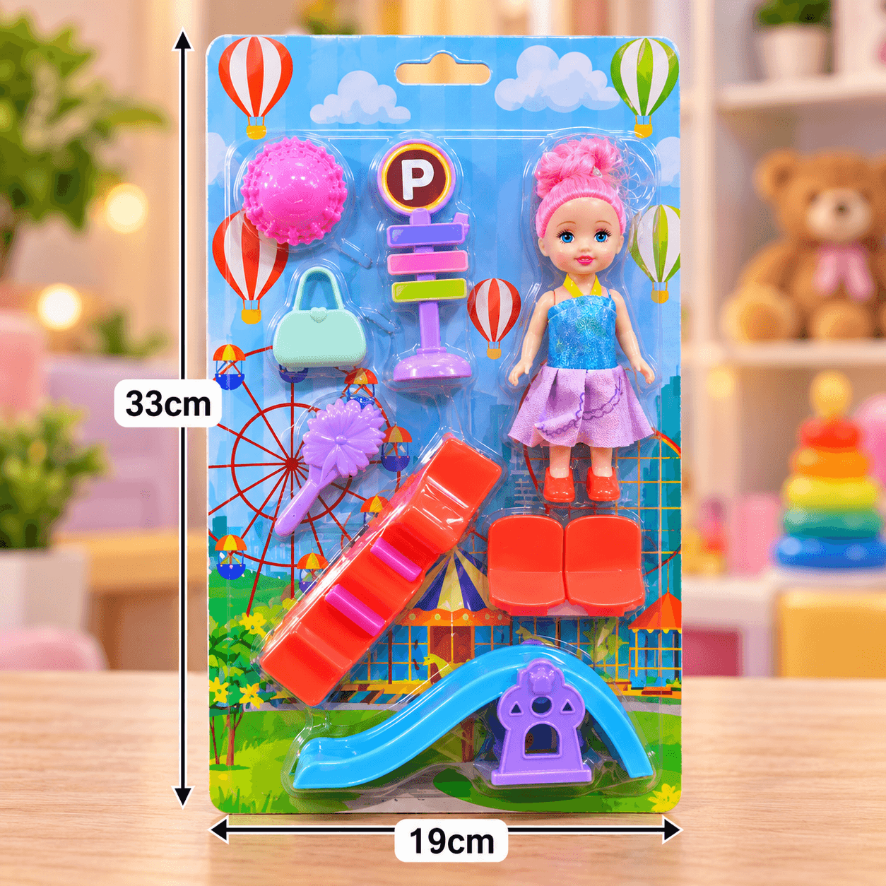 Set Parque Infantil con Muñeca y Tobogán Azul