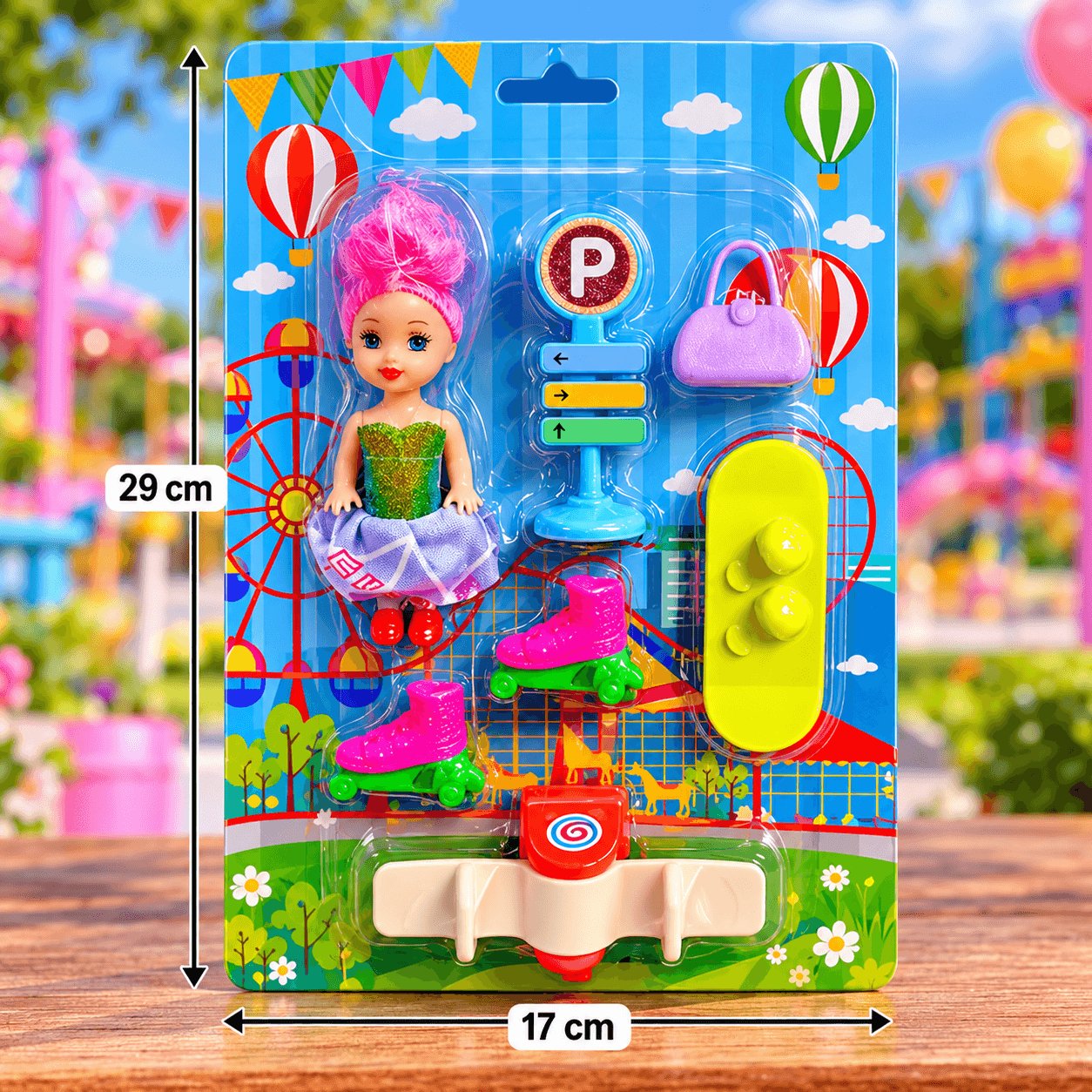 Set de Juguete Parque de Diversiones con Muñeca de Cabello Rosado