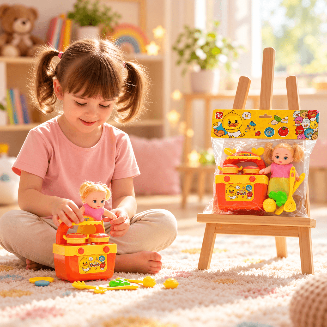 Set de Cocina de Juguete Naranja con Muñeca