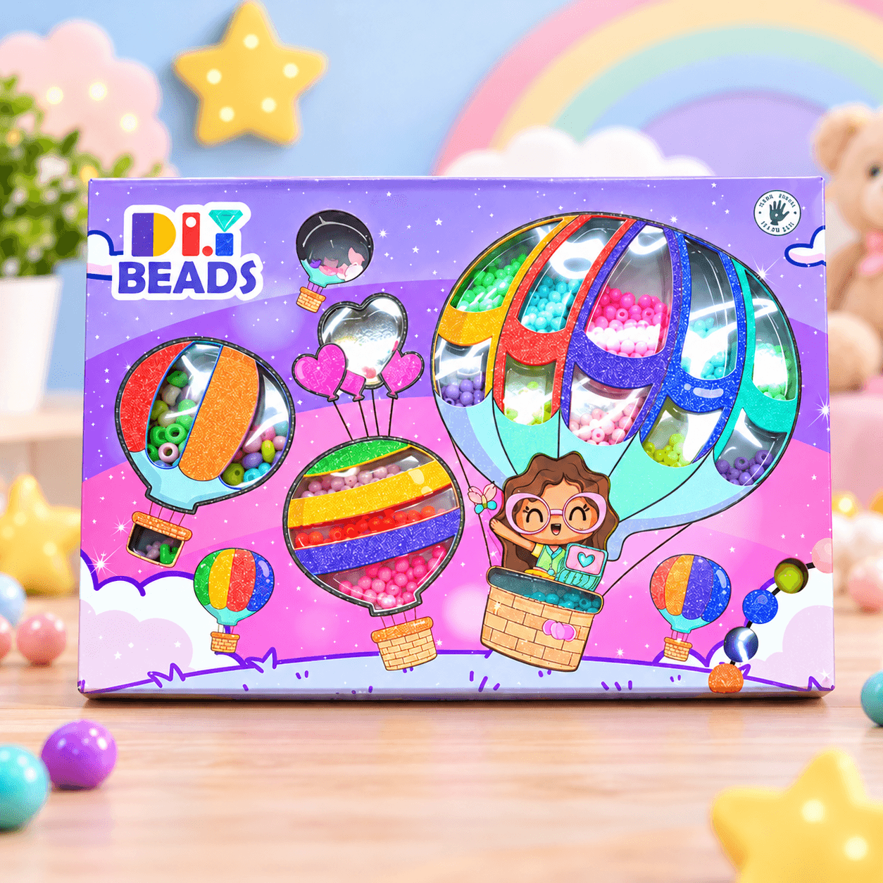 Set de Manillas DIY Beads en Caja con Globos Aerostáticos