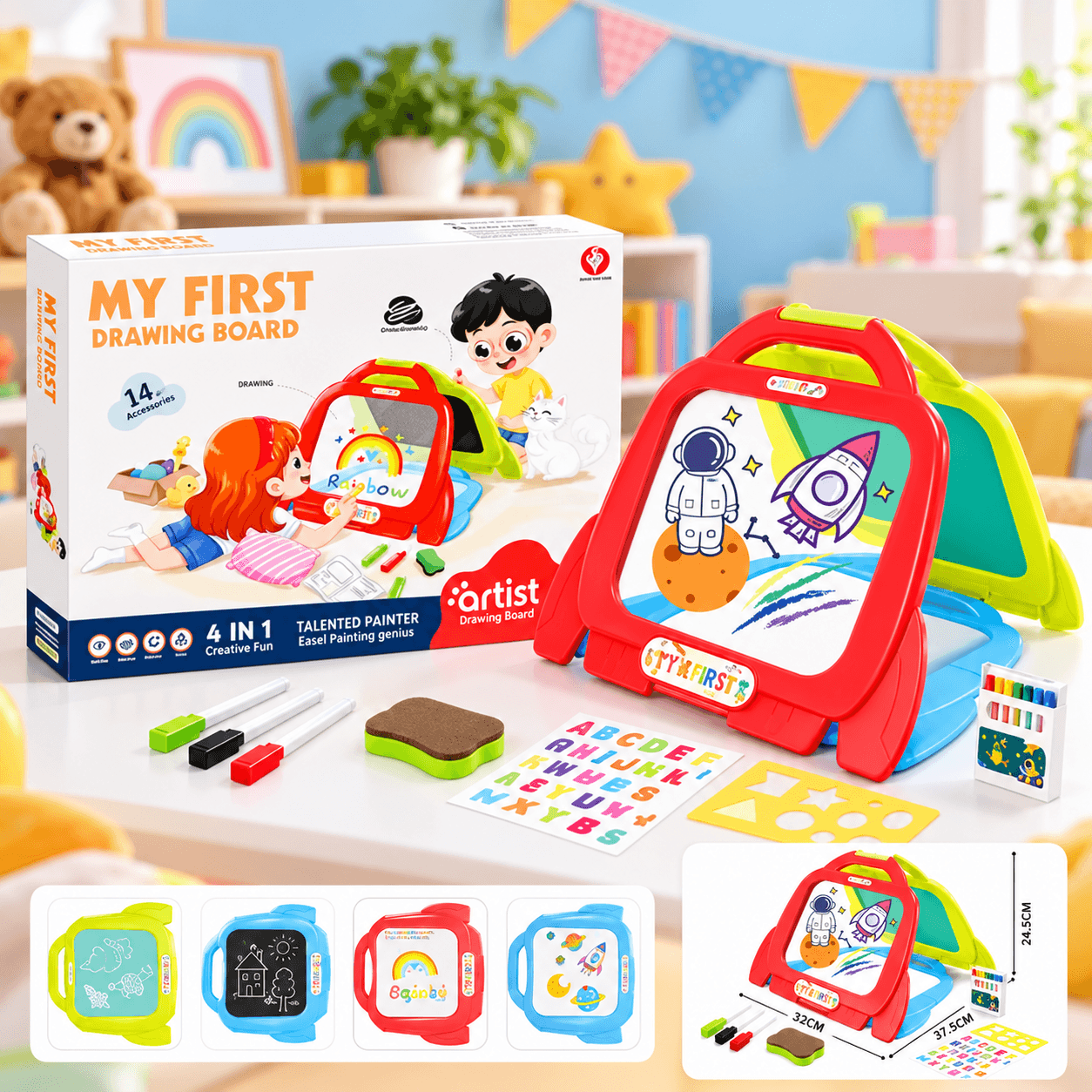 Tablero de Dibujo Multifunción Infantil Tipo Caballete