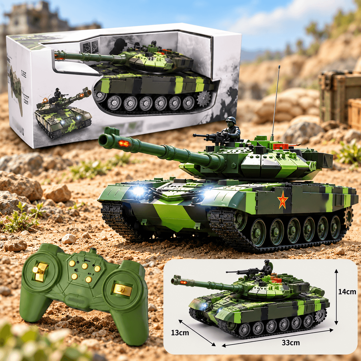Tanque de Juguete Camuflado con Control, Luces y Sonido