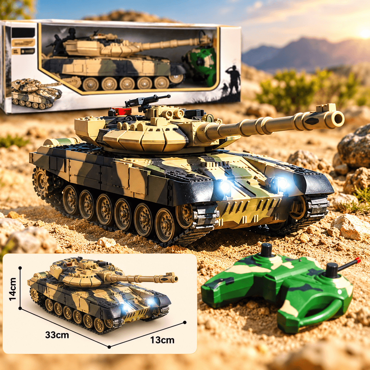 Tanque de Juguete Camuflado con Luces y Sonido Recargable