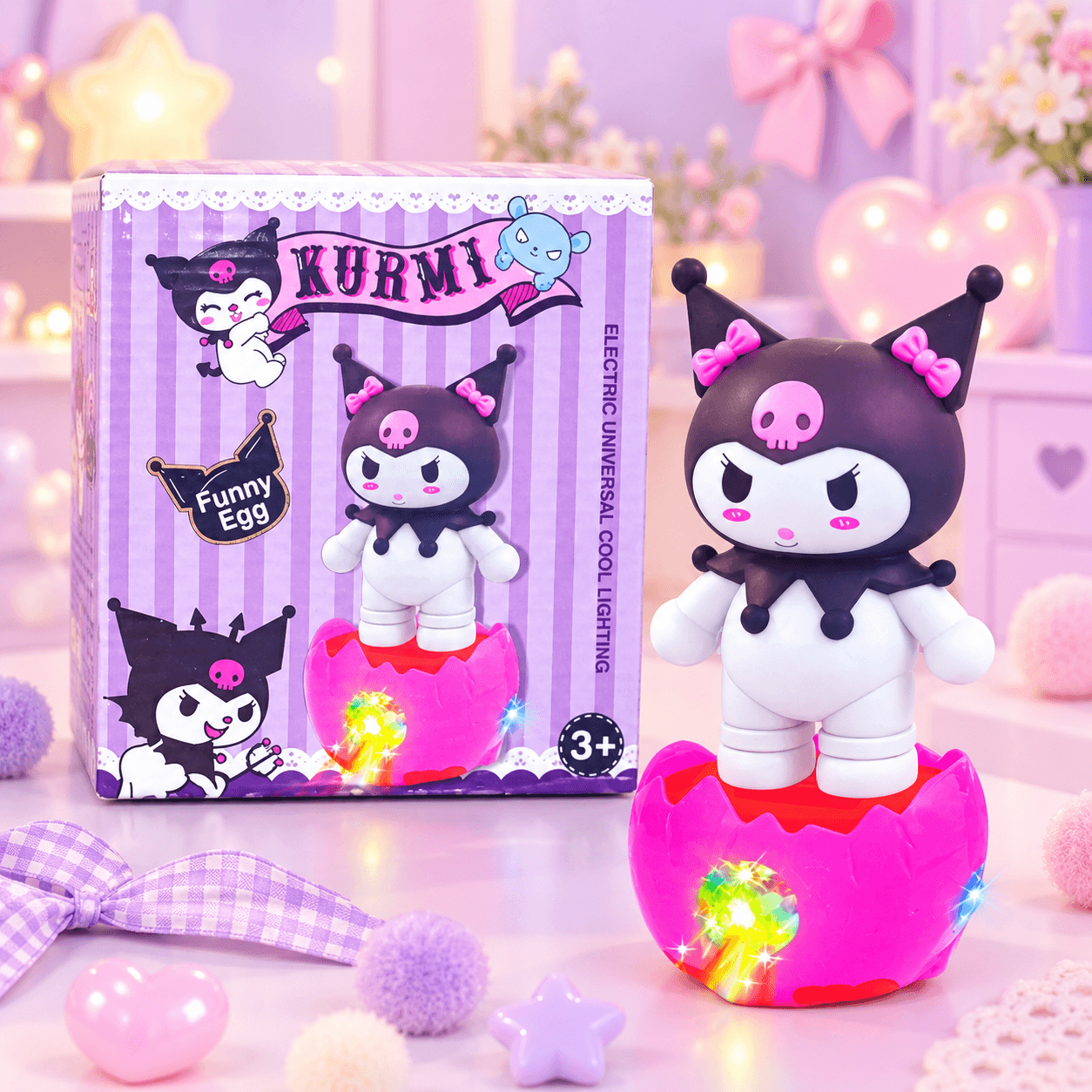 Juguete Kuromi en Huevo Rosado con Luces y Sonido