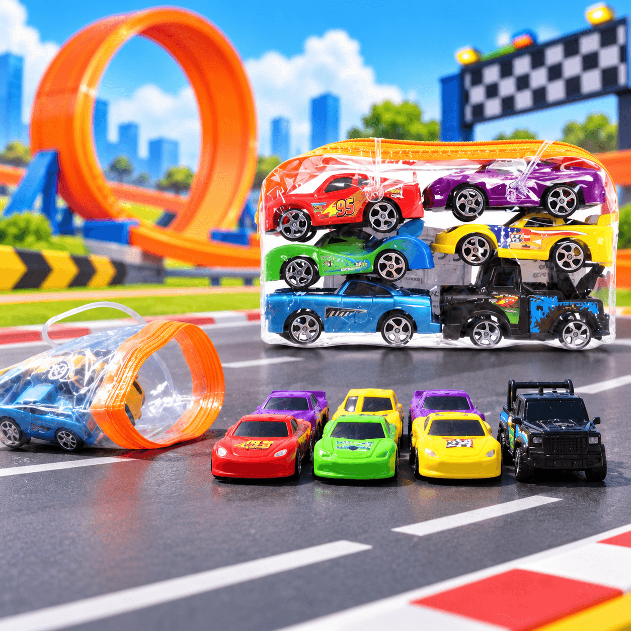 Set de 6 Carros de Juguete en Estuche con Cierre