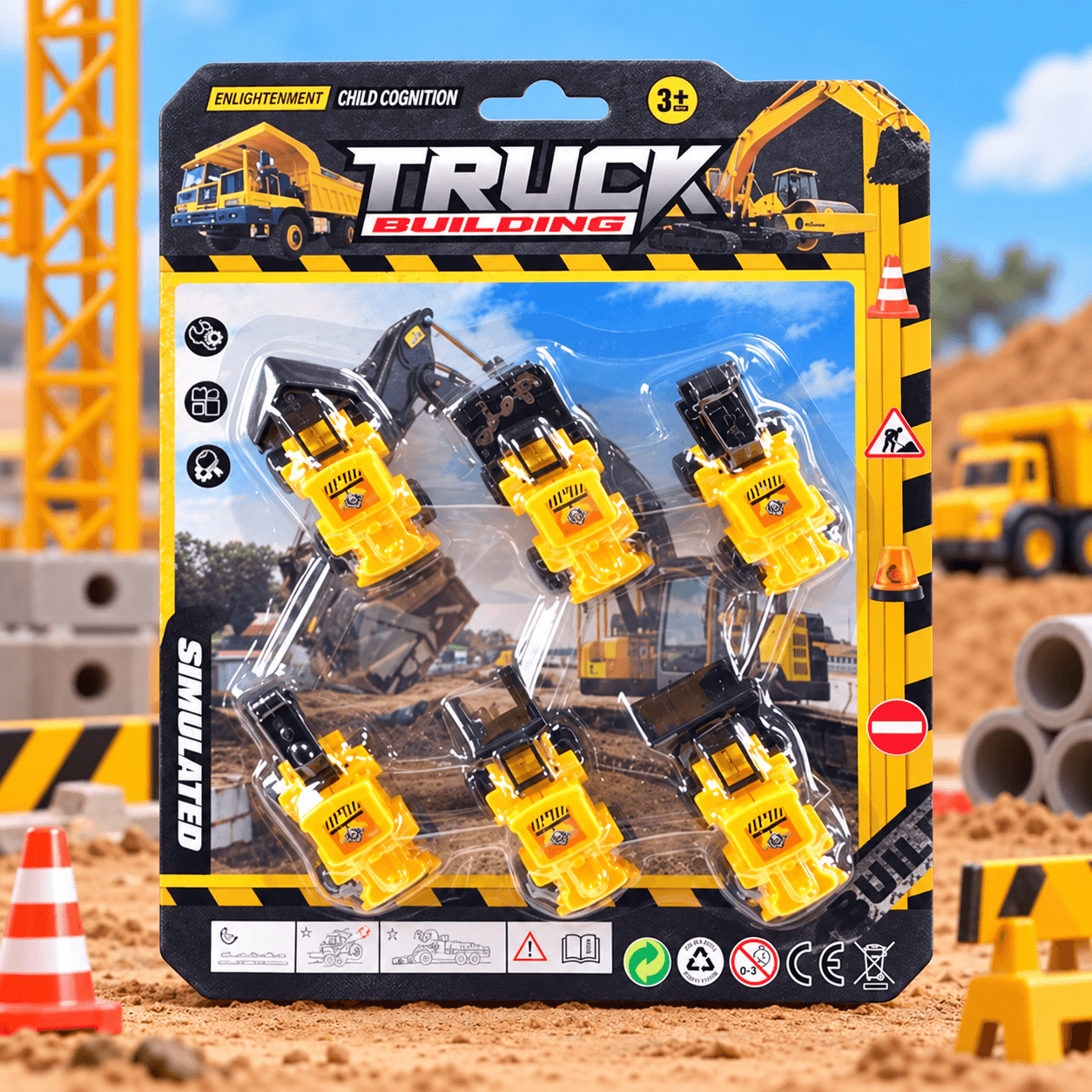 Set de Vehículos de Construcción Amarillos x6 en Cartón